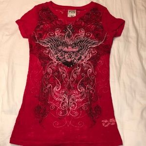 Red burn out women’s rhinestone shirt